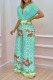 Sexy Print Split Joint Fold V Neck Short Sleeve Two Pieces