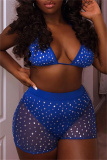 Fashion Sexy Hot Drilling Bandage See-through Backless Halter Sleeveless Two Pieces