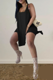 Casual Solid Slit Square Collar Sleeveless Two Pieces