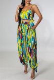Sexy Casual Print Tie Dye Bandage Backless Spaghetti Strap Sleeveless Two Pieces