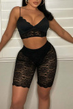 Sexy Solid Split Joint See-through Spaghetti Strap Sleeveless Two Pieces