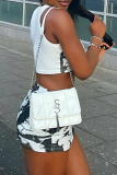 Fashion Print Patchwork O Neck Sleeveless Two Pieces