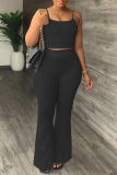 Sexy Casual Solid Backless Spaghetti Strap Sleeveless Two Pieces