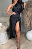 Fashion Sexy Solid Backless Asymmetrical One Shoulder Sleeveless Two Pieces