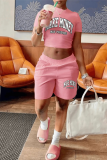 Fashion Print Letter O Neck Short Sleeve Two Pieces