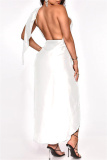 Fashion Sexy Solid Backless Asymmetrical One Shoulder Sleeveless Two Pieces
