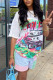 Casual Print Patchwork O Neck Short Sleeve Two Pieces