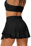 Fashion Sportswear Solid Split Joint Spaghetti Strap Sleeveless Two Pieces