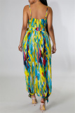 Sexy Casual Print Tie Dye Bandage Backless Spaghetti Strap Sleeveless Two Pieces