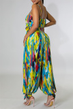 Sexy Casual Print Tie Dye Bandage Backless Spaghetti Strap Sleeveless Two Pieces