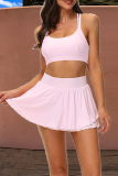 Fashion Sportswear Solid Split Joint Spaghetti Strap Sleeveless Two Pieces
