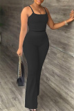 Sexy Casual Solid Backless Spaghetti Strap Sleeveless Two Pieces