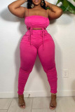 Sexy Solid Split Joint Fold Spaghetti Strap Sleeveless Two Pieces