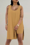 Casual Solid Slit Square Collar Sleeveless Two Pieces