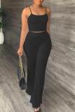 Casual Solid Patchwork Spaghetti Strap Sleeveless Two Pieces