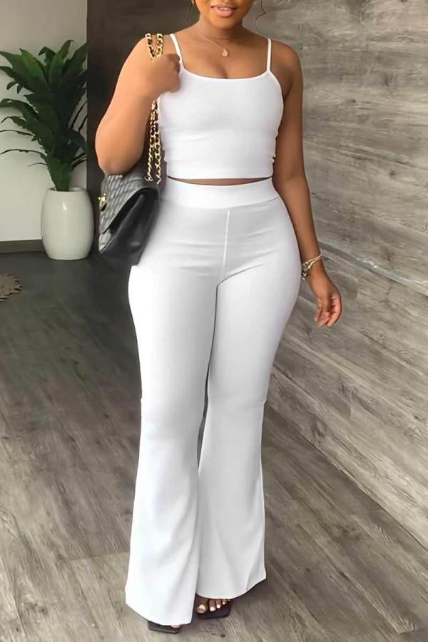 Casual Solid Patchwork Spaghetti Strap Sleeveless Two Pieces