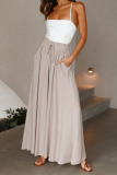 Casual Solid Patchwork Loose High Waist Wide Leg Solid Color Bottoms