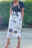Fashion Casual Print Patchwork Draw String Regular High Waist Skirt