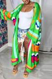 Fashion Casual Print Patchwork Outerwear(Without Belt)