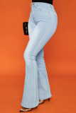 Casual Solid Patchwork High Waist Boot Cut Denim Jeans