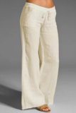 Casual Solid Patchwork Loose Mid Waist Wide Leg Solid Color Bottoms