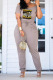 Casual Print Patchwork Off the Shoulder Regular Jumpsuits
