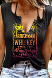 Fashion Casual Letter Print Patchwork V Neck Tops