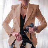 Casual Solid Patchwork Buttons Turn-back Collar Outerwear