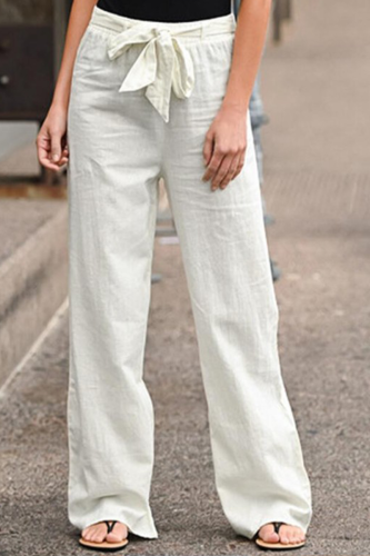 Casual Solid Patchwork Straight Mid Waist Wide Leg Solid Color Bottoms