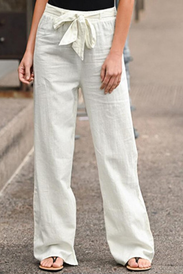 Casual Solid Patchwork Straight Mid Waist Wide Leg Solid Color Bottoms