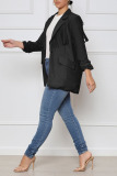 Casual Solid Tassel Patchwork Buttons Turn-back Collar Outerwear