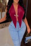 Sexy Solid Patchwork Asymmetrical Turn-back Collar Outerwear