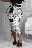 Fashion Casual Print Patchwork Draw String Regular High Waist Skirt