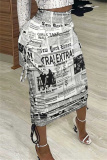 Fashion Casual Print Patchwork Draw String Regular High Waist Skirt