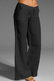 Casual Solid Patchwork Loose Mid Waist Wide Leg Solid Color Bottoms