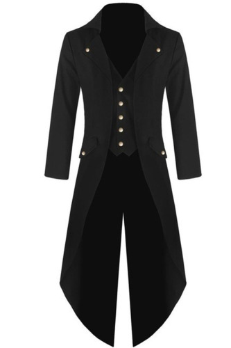 Vintage Punk Formal Patchwork Buckle Asymmetrical Turn-back Collar Outerwear