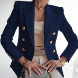 Casual Solid Patchwork Buttons Turn-back Collar Outerwear