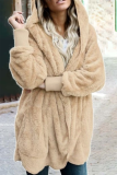 Casual Solid Patchwork Hooded Collar Outerwear