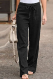 Casual Solid Patchwork Straight Mid Waist Wide Leg Solid Color Bottoms