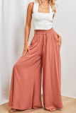 Casual Solid Patchwork Loose High Waist Wide Leg Solid Color Bottoms
