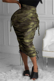 Fashion Casual Print Patchwork Draw String Regular High Waist Skirt
