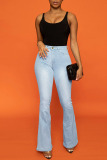 Casual Solid Patchwork High Waist Boot Cut Denim Jeans