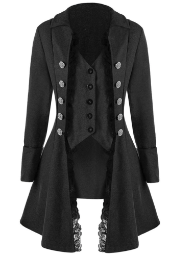Sweet Vintage Solid Patchwork Turndown Collar Outerwear