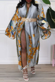 Fashion Casual Print Patchwork Outerwear(Without Belt)