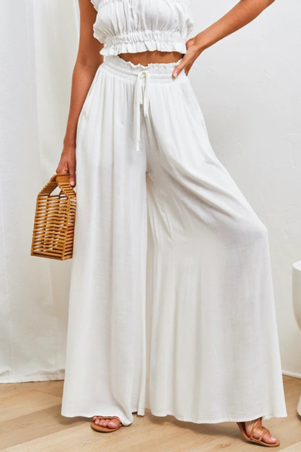 Casual Solid Patchwork Loose High Waist Wide Leg Solid Color Bottoms
