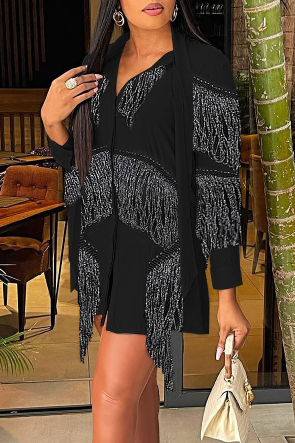 Fashion Casual Solid Tassel Patchwork Buckle Tops