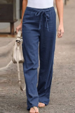 Casual Solid Patchwork Straight Mid Waist Wide Leg Solid Color Bottoms