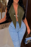 Sexy Solid Patchwork Asymmetrical Turn-back Collar Outerwear