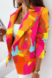 Fashion Casual Print Patchwork Slit Turn-back Collar Outerwear