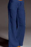 Casual Solid Patchwork Loose Mid Waist Wide Leg Solid Color Bottoms